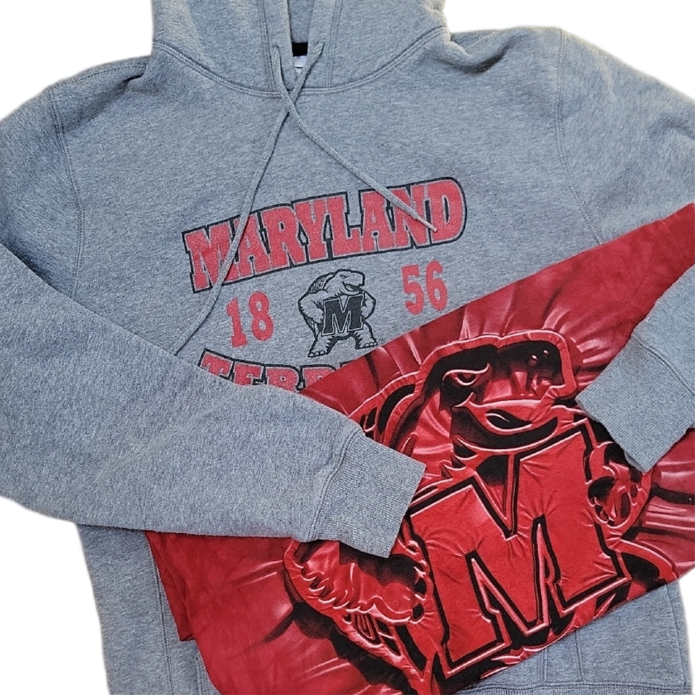 UMD Terp Gray Hoodie & Red Short Sleeve TShirt Set Size Mediums EUC Unisex
